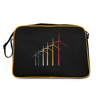 Retro Background Wind Power Lover Renewable Energy - Retro Tasche - Schwarz/Gold - Hinten