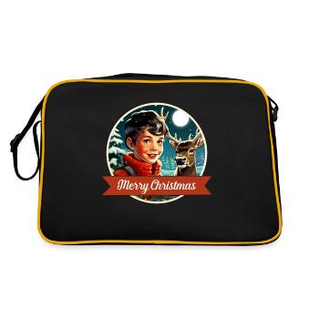 Garçon et cerf dans la forêt d’hiver - Sac Retro - noir/or - Dos