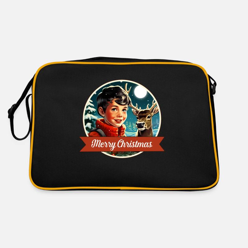 Boy and deer in winter forest Retro Bag