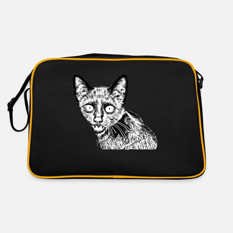 schwarze Katze - Retro Tasche - Schwarz/Gold