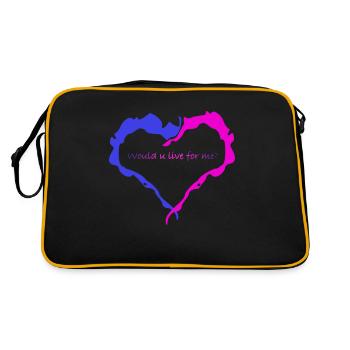Blue and pink heart. Inscription: Would u live for me - Retro Bag - black/gold - Back