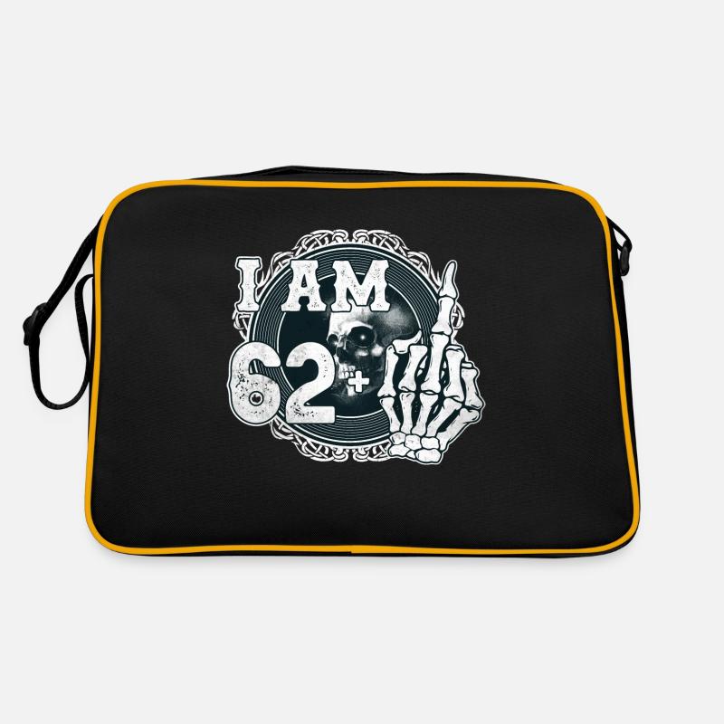 Ich bin 62 plus 1 Mittelfinger Totenkopf lustig 63. - Retro Tasche - Schwarz/Gold