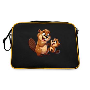 Mère castor avec enfant gambadant - Sac Retro - noir/or - Dos