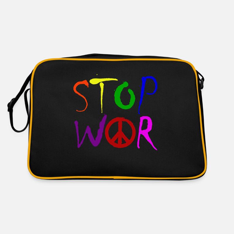 STOP WAR mit Peace Zeichen Peace Symbol – NO WAR - Retro Tasche - Schwarz/Gold
