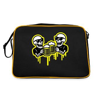 Skelett Party Bier Team - Retro Tasche - Schwarz/Gold - Hinten