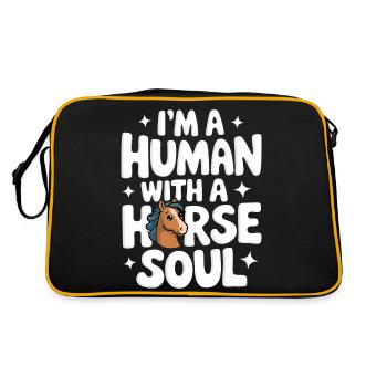 Pferd Pferde Reiten Pferdereiten Sprungreiten - Retro Tasche - Schwarz/Gold - Hinten