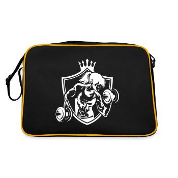 Frau Bodybuilderin Wappen - Retro Tasche - Schwarz/Gold - Hinten