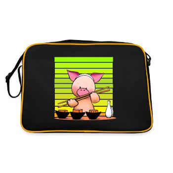 Pork tries sushi with chopsticks - Retro Bag - black/gold - Back
