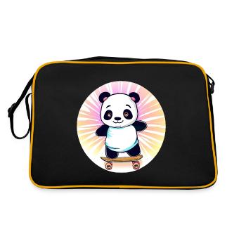 Panda skateboard au coucher du soleil - Sac Retro - noir/or - Dos