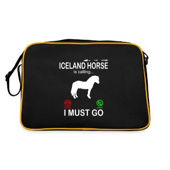 Islandpferd Pferd ruft an Lustiger Telefon Spruch - Retro Tasche - Schwarz/Gold - Hinten