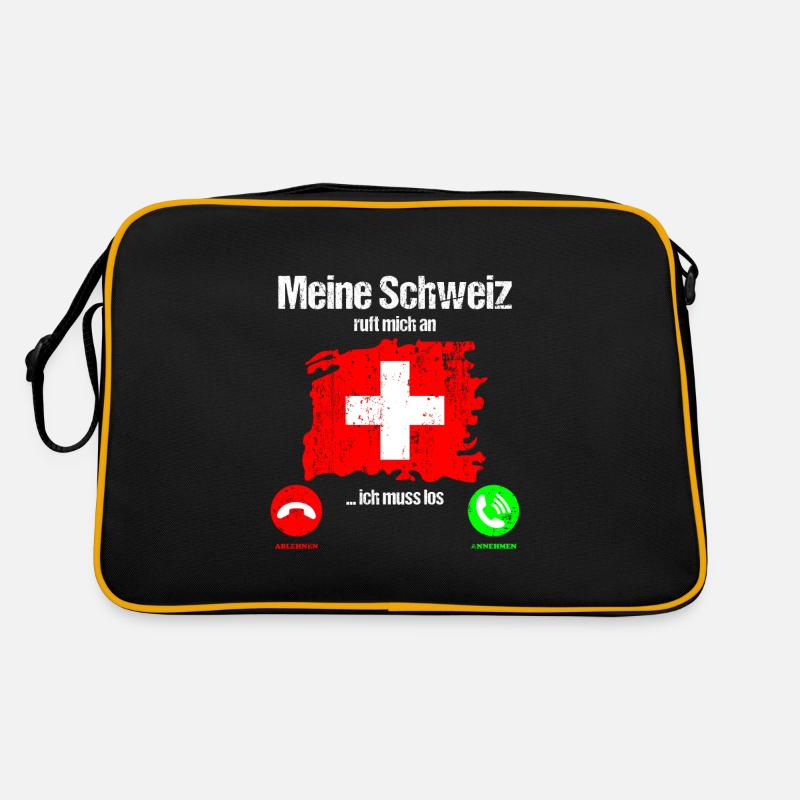 Schweiz Schweizer Flagge ruft an lustiger Spruch - Retro Tasche - Schwarz/Gold