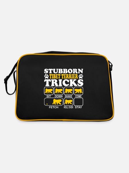 Tibetan Terrier Temple Dog Stubborn Tricks saying - Retro Bag - black/gold - Back