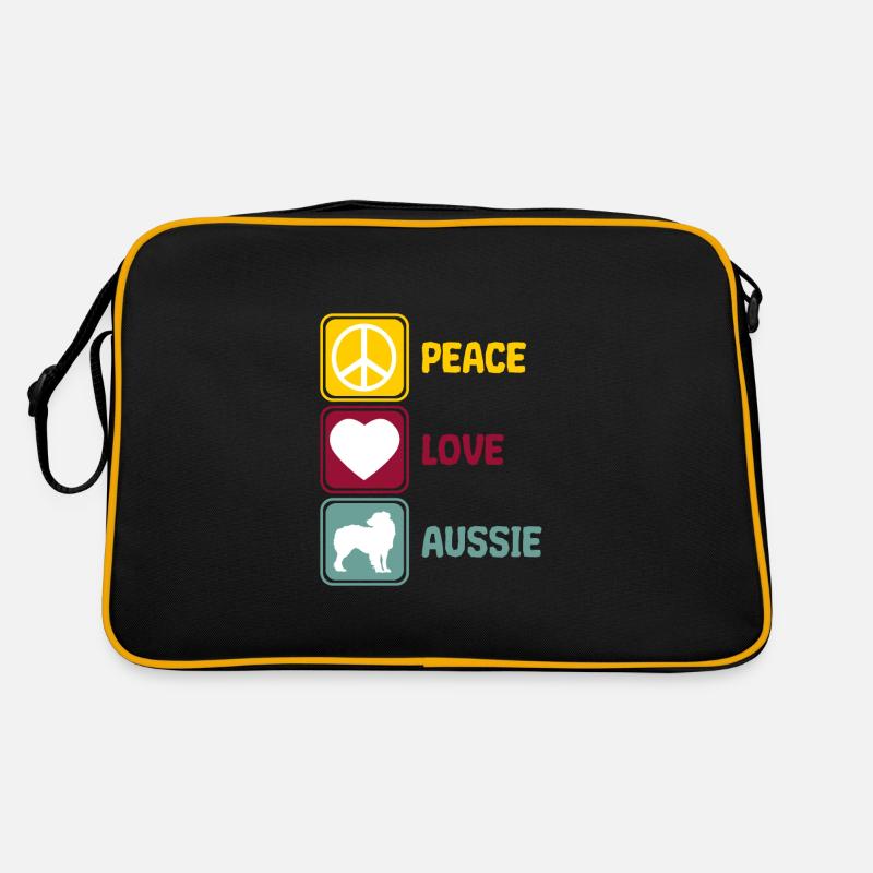 Australischer Schäferhund Aussie Peace Love Spruch Retro Tasche