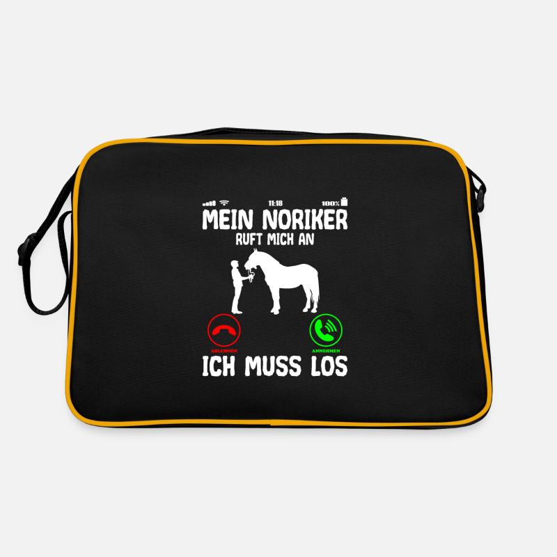 Noriker Pferd ruft mich an Spruch Lustig - Retro Tasche - Schwarz/Gold