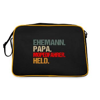 Moped Mopedfahrer Papa Ehemann Held Spruch Retro - Retro Tasche - Schwarz/Gold - Hinten