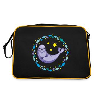 Lustiger Seehund lustige Robbe - Retro Tasche - Schwarz/Gold - Hinten
