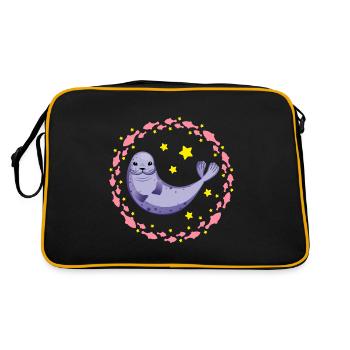 Lustiger Seehund lustige Robbe - Retro Tasche - Schwarz/Gold - Hinten