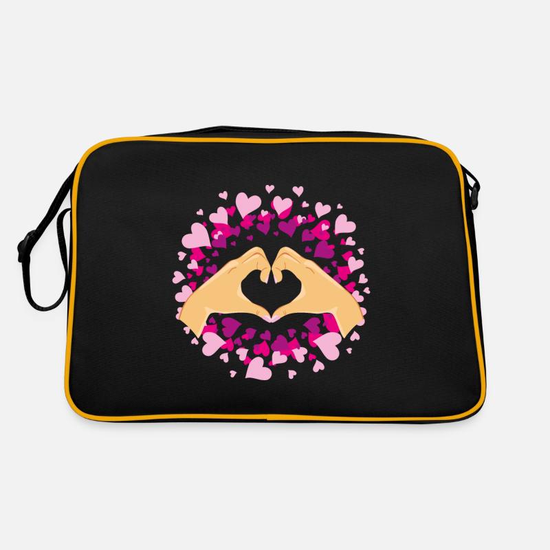 Weibliche Hände in Form eines Herzens. Festliches Design Retro Tasche