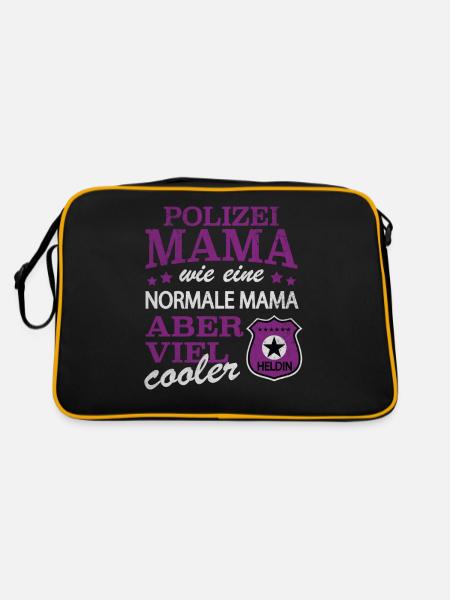 Polizei Mama Mum Mutter Police Cop - Retro Tasche - Schwarz/Gold - Hinten