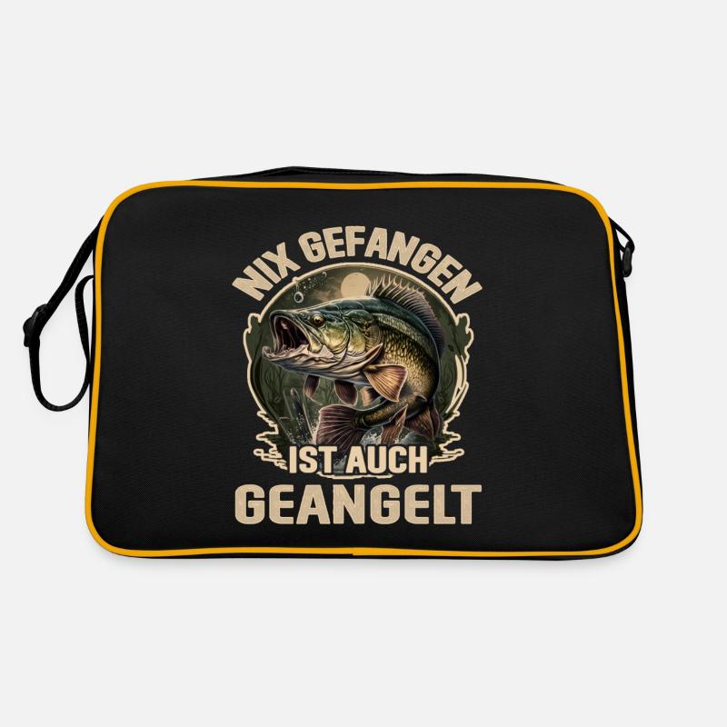 Angeln Angler Angelspruch - Retro Tasche - Schwarz/Gold
