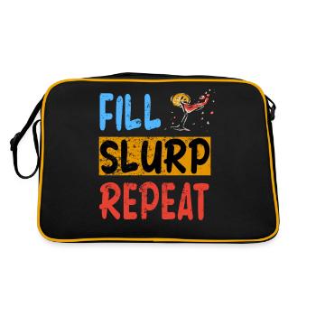 Fill, Slurp, Repeat - Cocktail Bier Party T-Shirt - Retro Tasche - Schwarz/Gold - Hinten