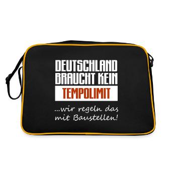 Deutschland Tempolimit Verkehr Auto LKW Fahrlehrer - Retro Tasche - Schwarz/Gold - Hinten