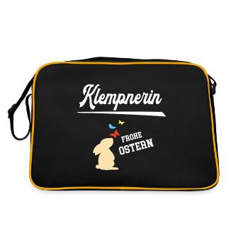 Klempnerin Frohe Ostern Ostergeschenk Klempnerei - Retro Tasche - Schwarz/Gold - Hinten