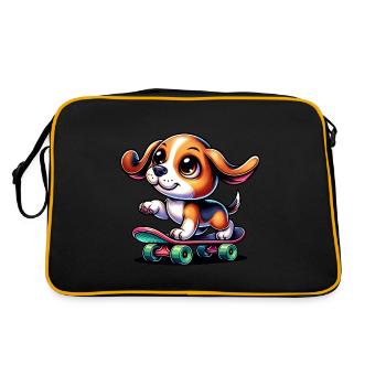 Beagle Skateboarder Comic Cartoon Dog - Retro Bag - black/gold - Back