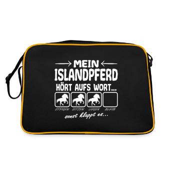 Islandpferd Hört aufs Wort Spruch Lustig - Retro Tasche - Schwarz/Gold - Hinten