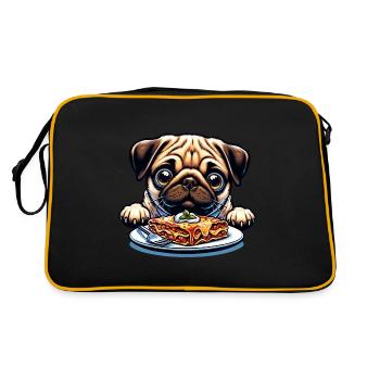 Dog Pug Enjoys Lasagna - Retro Bag - black/gold - Back