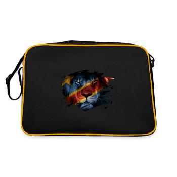 Drapeau de la RD Congo et photo de lion d'Afrique - Sac Retro - noir/or - Dos