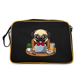 Hund Mops CEO Chef Teamleiter Kaffee Büro - Retro Tasche - Schwarz/Gold - Hinten