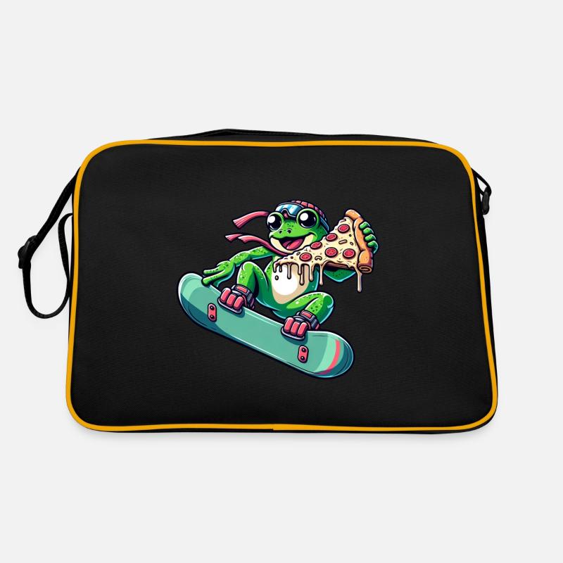 Frosch-Snowboarder: Pizza-Abenteuer Retro Tasche