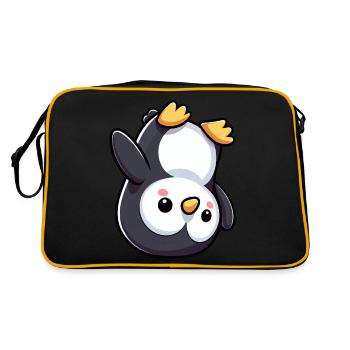 Süßer Pinguin Kopfstand Cartoon Chibi - Retro Tasche - Schwarz/Gold - Hinten