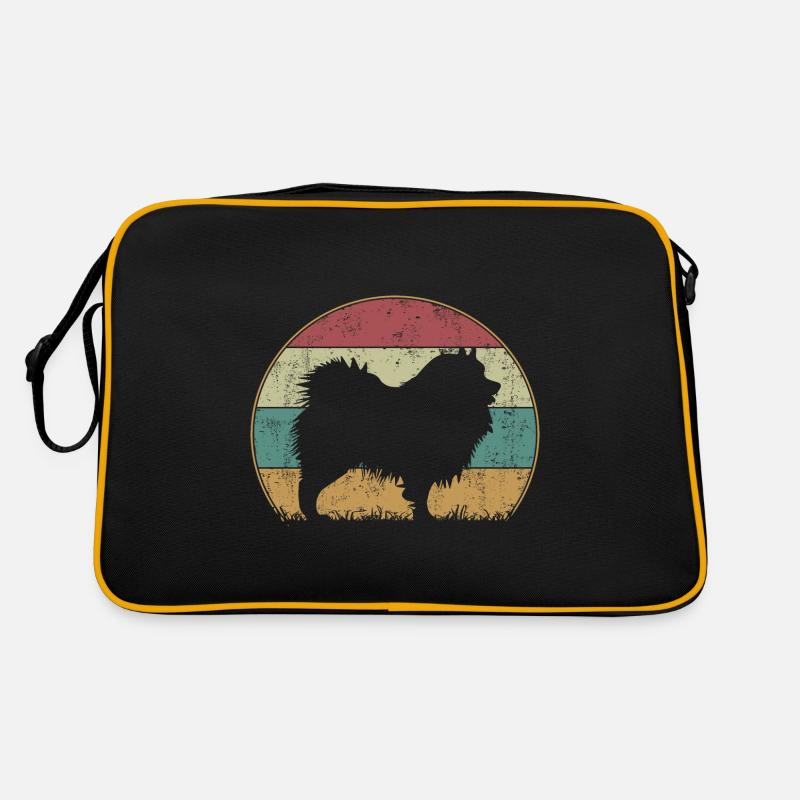 Wolfsspitz Hund Vintage Retro Style Silhouette - Retro Tasche - Schwarz/Gold