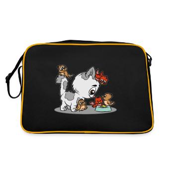 Chaton Oiseau Partage d’animaux de nourriture - Sac Retro - noir/or - Dos