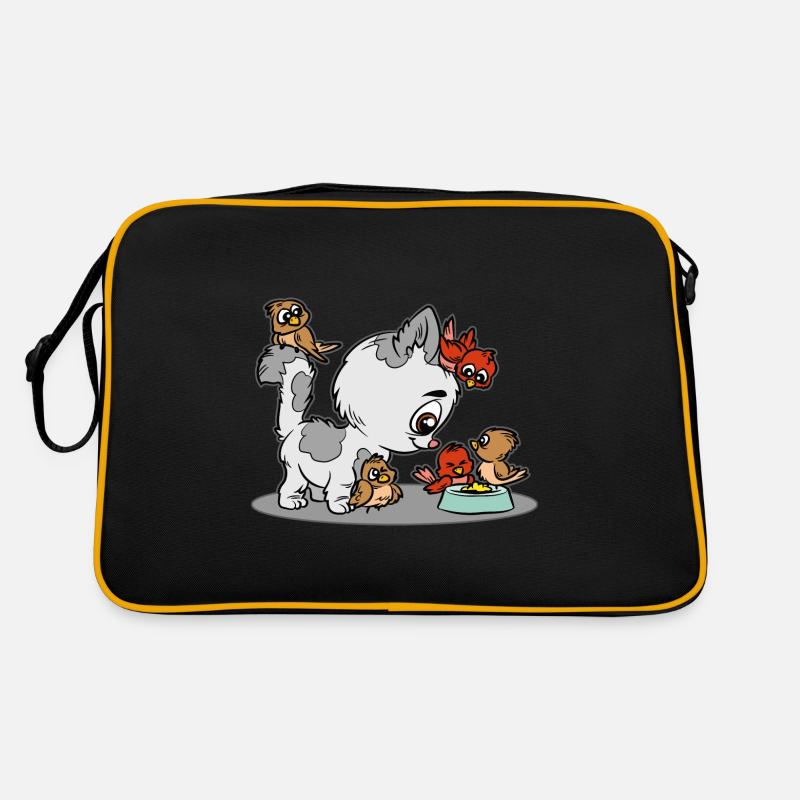 Kitten Bird Sharing Futter Tier Retro Tasche