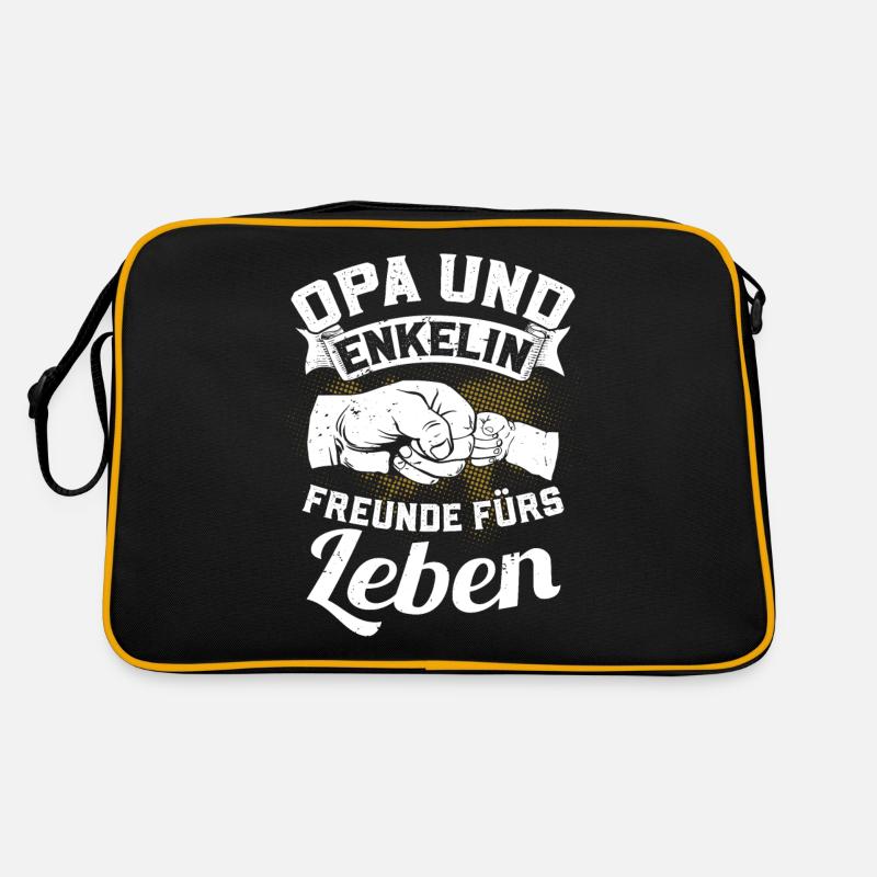 Opa und Enkelin - Freunde fürs Leben - Retro Tasche - Schwarz/Gold