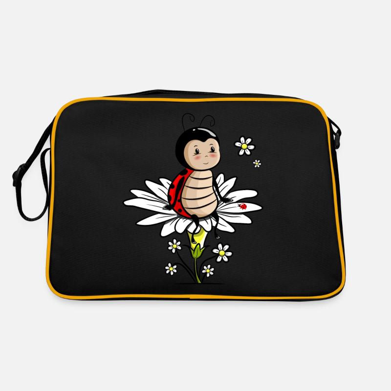 Marienkaefer auf Blume - Retro Tasche - Schwarz/Gold
