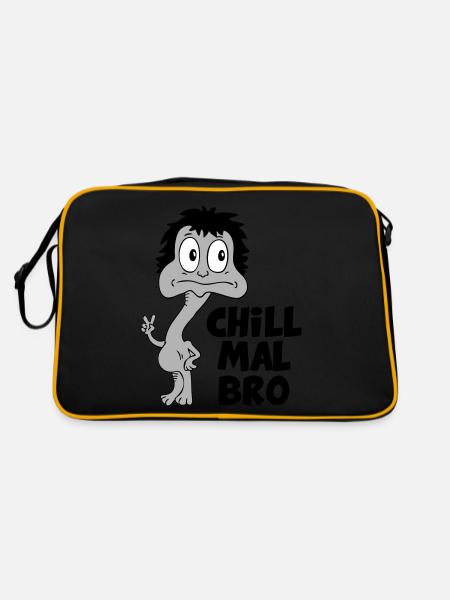 Sprüche Lustige Comic Chill mal Bro - Retro Tasche - Schwarz/Gold - Hinten
