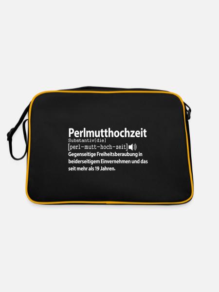 Perlmutthochzeit Hochzeitstag 19 Jahre Mann Frau - Retro Tasche - Schwarz/Gold