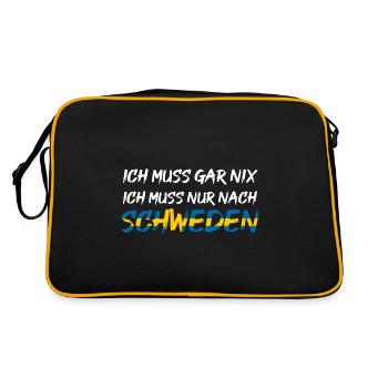 Schweden Ich muss gar nix ich muss nur nach - Retro Tasche - Schwarz/Gold - Hinten