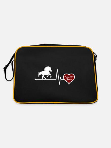 Islandpferd Tölt Herzschlag Geschenk Idee - Retro Tasche - Schwarz/Gold - Hinten
