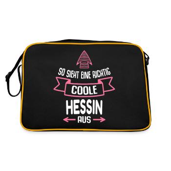 Hessin Geschenk Lustig Spruch Hesse Hessen - Retro Tasche - Schwarz/Gold - Hinten