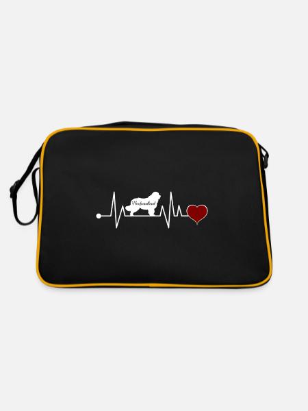 Neufundländer Herzschlag Geschenk - Retro Tasche - Schwarz/Gold - Hinten