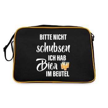 Bitte Nicht Schubsen Ich Hab Bier Im Beutel - Retro Tasche - Schwarz/Gold - Hinten