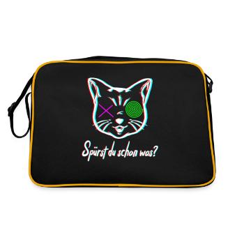 Lustige Psychedelische Katze im Urlaub auf Keta - Retro Tasche - Schwarz/Gold - Hinten