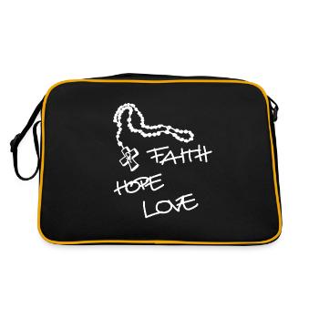 Faith Hope Love, Rosary, Symbol, Cross, God - Retro Bag - black/gold - Back