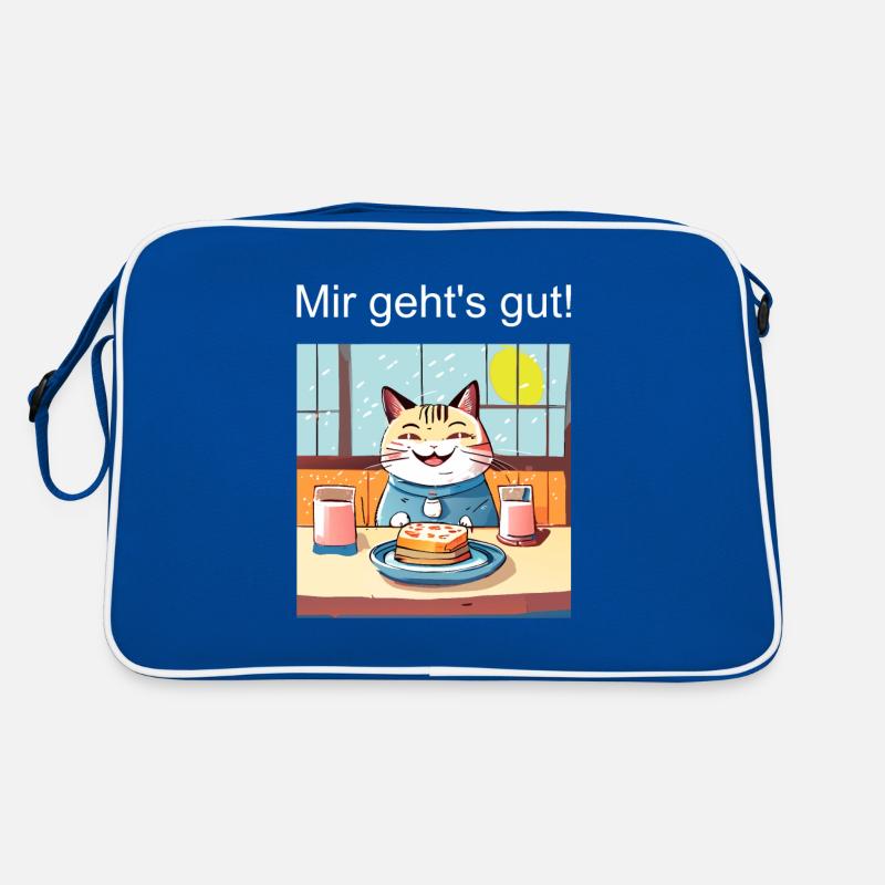 Glückliche Katze beim Essen Retro Tasche