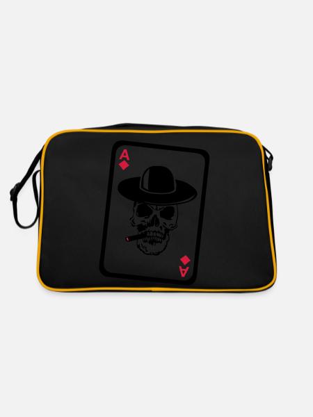 Poker-Ass Schädel Tod Kopf tot Karte MAP4 - Retro Tasche - Schwarz/Gold - Hinten